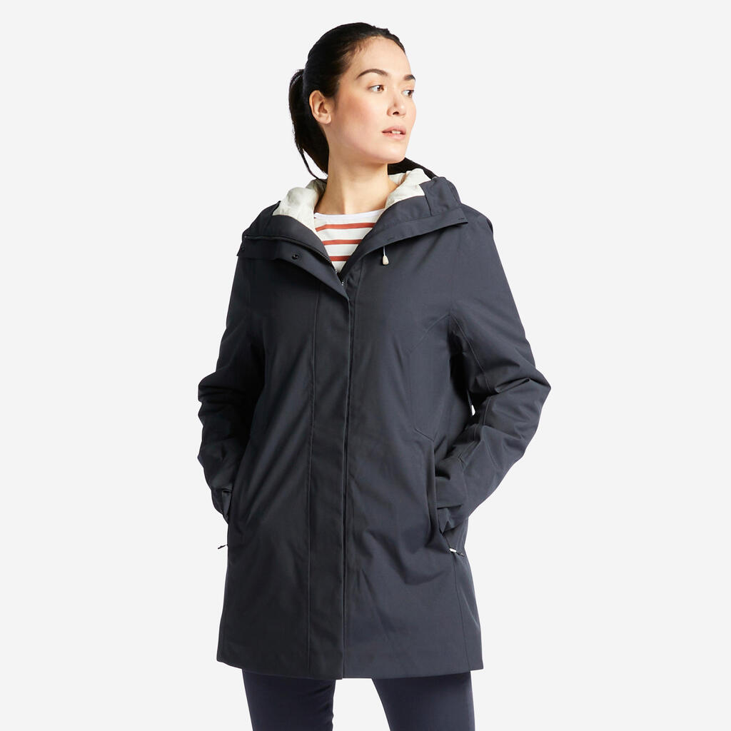 Women's Warm Waterproof Windproof Jacket SAILING 300 - Dark grey